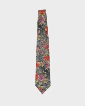 00s Christian Dior Green Floral Patterned Tie