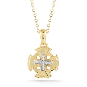 14k Gold Jerusalem Cross Pendant Necklace with Diamonds