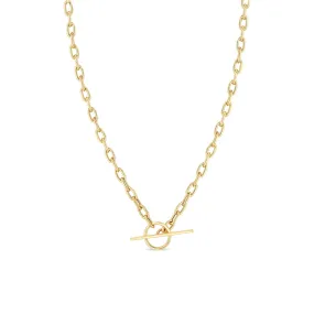 14k Gold Medium Square Oval Link Chain Toggle Necklace