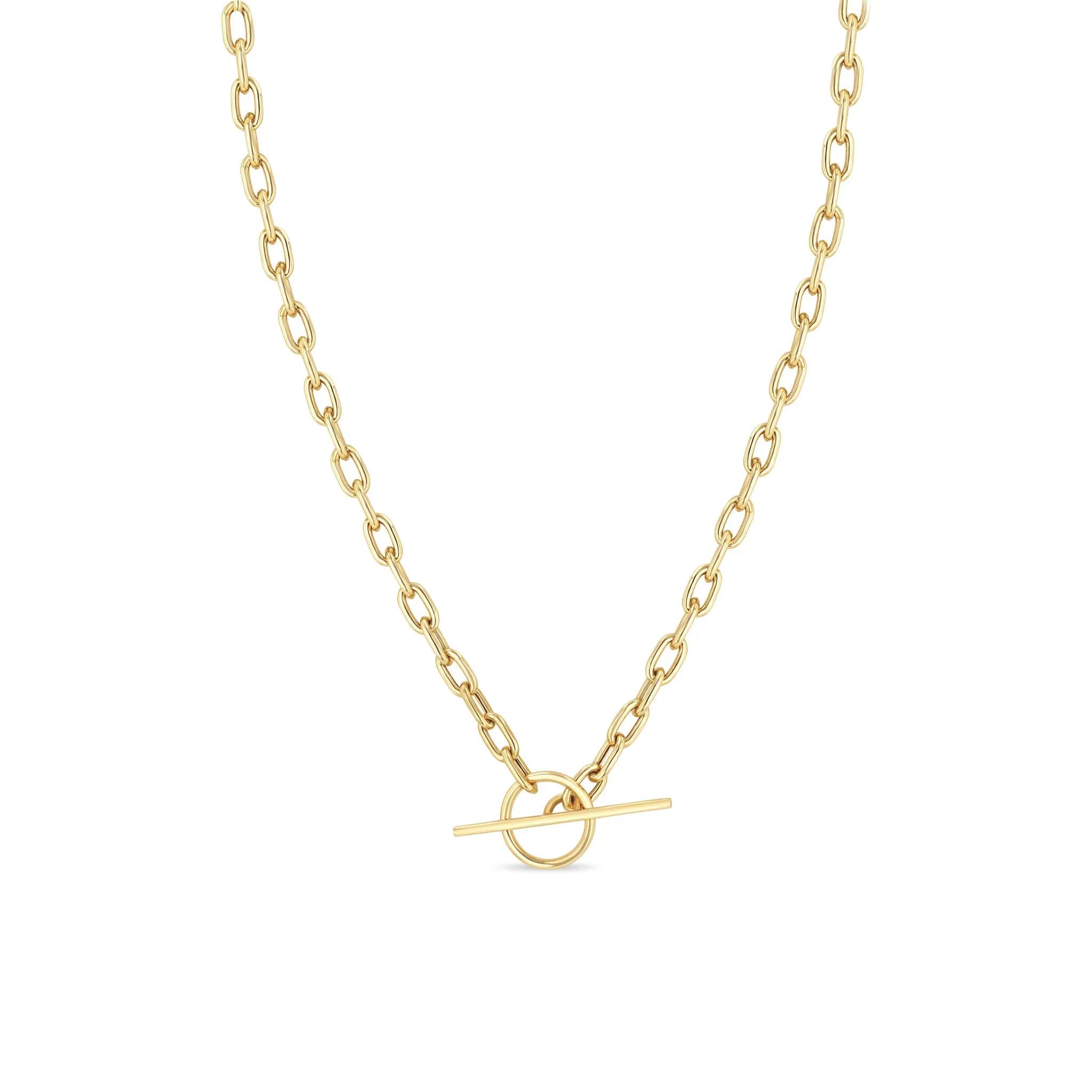 14k Gold Medium Square Oval Link Chain Toggle Necklace