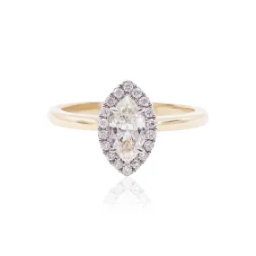 14K YELLOW GOLD 0.61CT MARQUISE DIAMOND HALO ENGAGEMENT RING WITH DIAMOND ACCENTS 0.17CTW