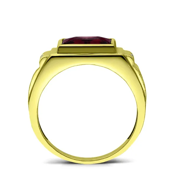 18 karat Gold Ring Red Ruby with 2 Natural Diamonds Accents Ring For Men