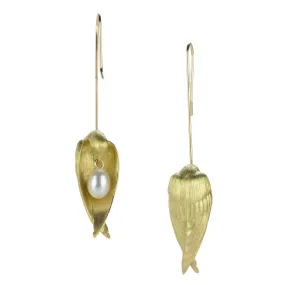 18k Yellow Gold Sleeping Bird Earrings