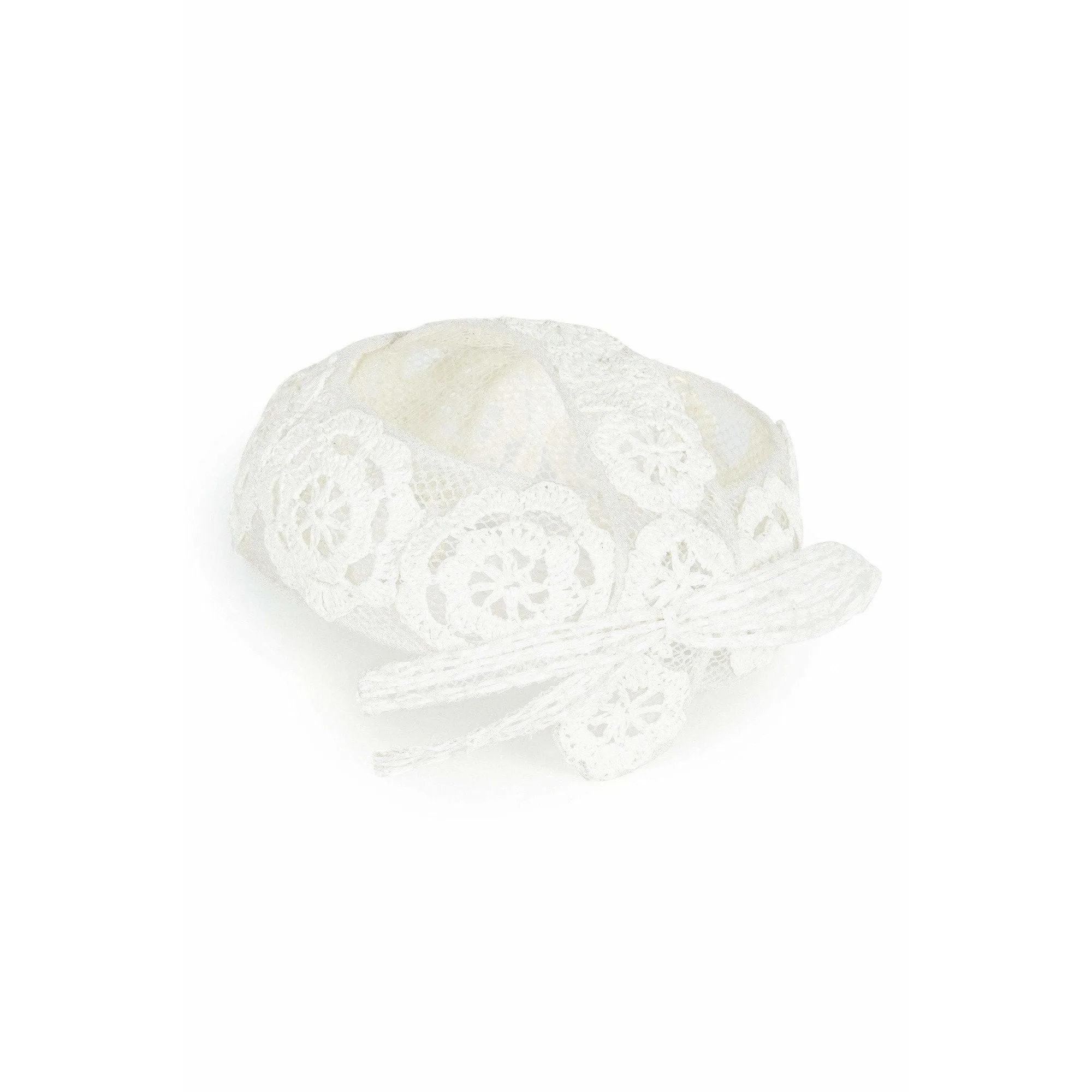 1960s Italian White Raffia Bridal Cap With Floral Design