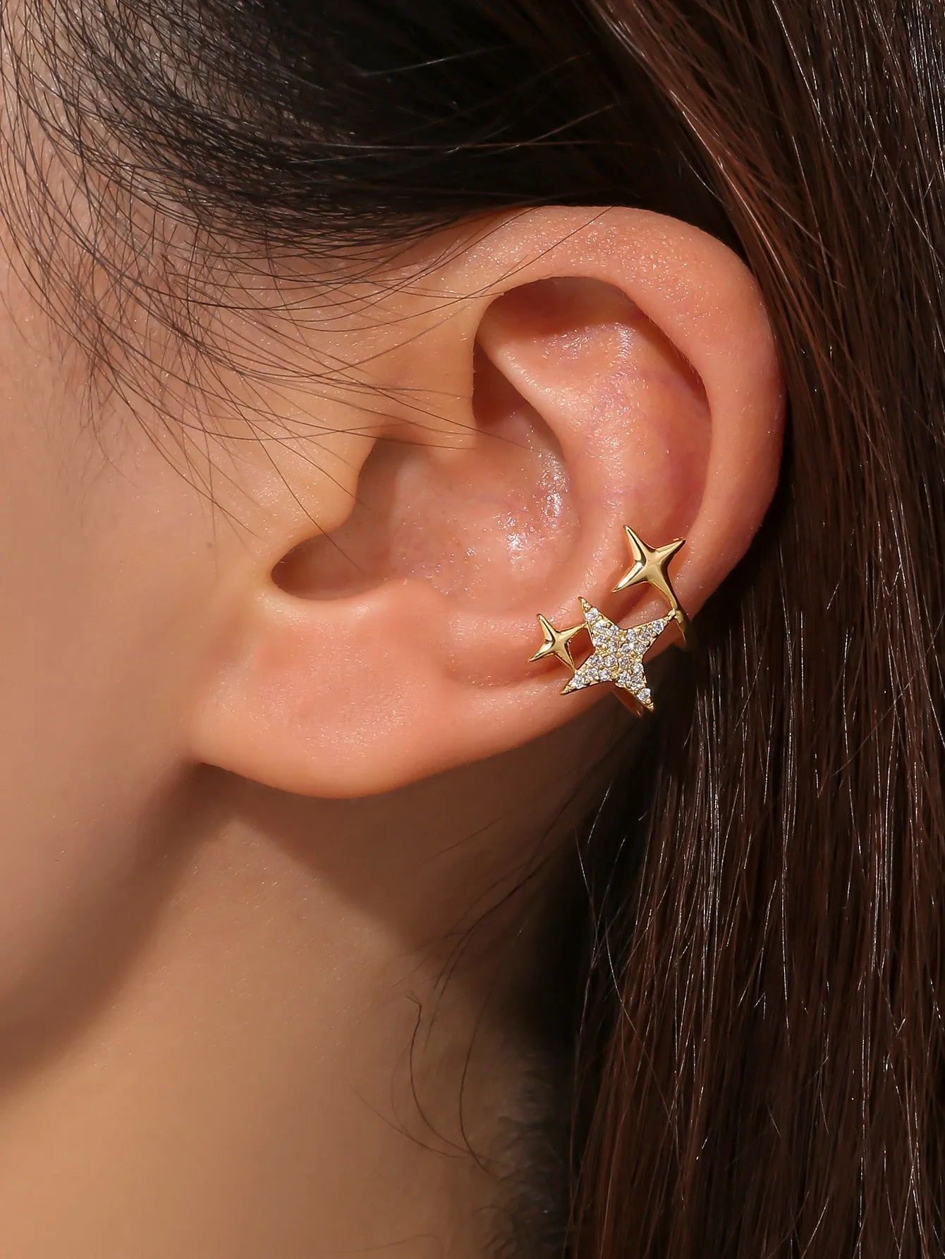 1pc Cubic Zirconia Star Decor Ear Cuff Copper Jewelry