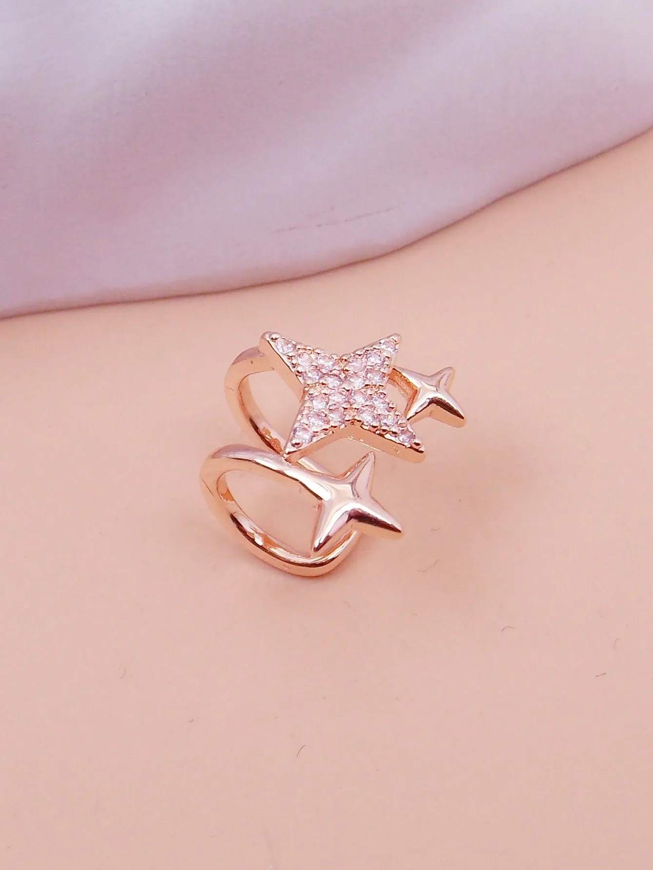 1pc Cubic Zirconia Star Decor Ear Cuff Copper Jewelry