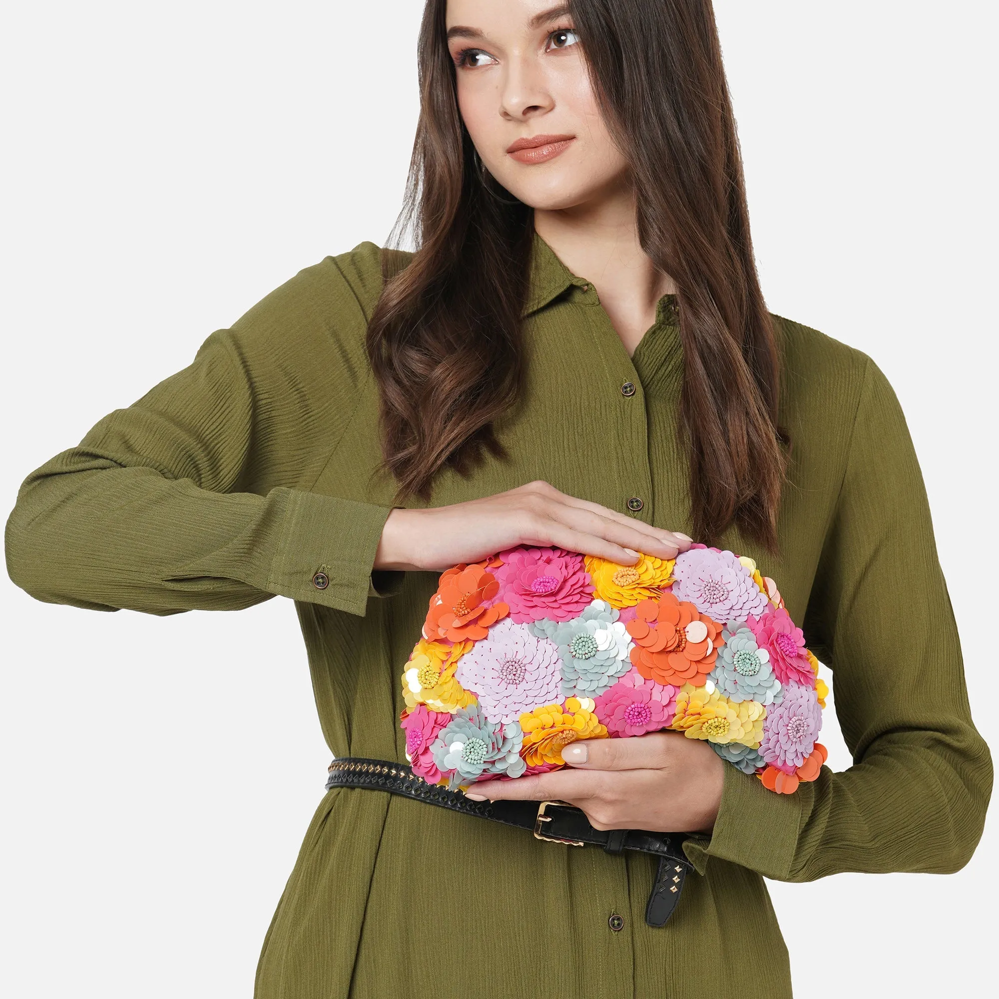 Accessorize London Women's Multi 3D Floral Cloud Clutch