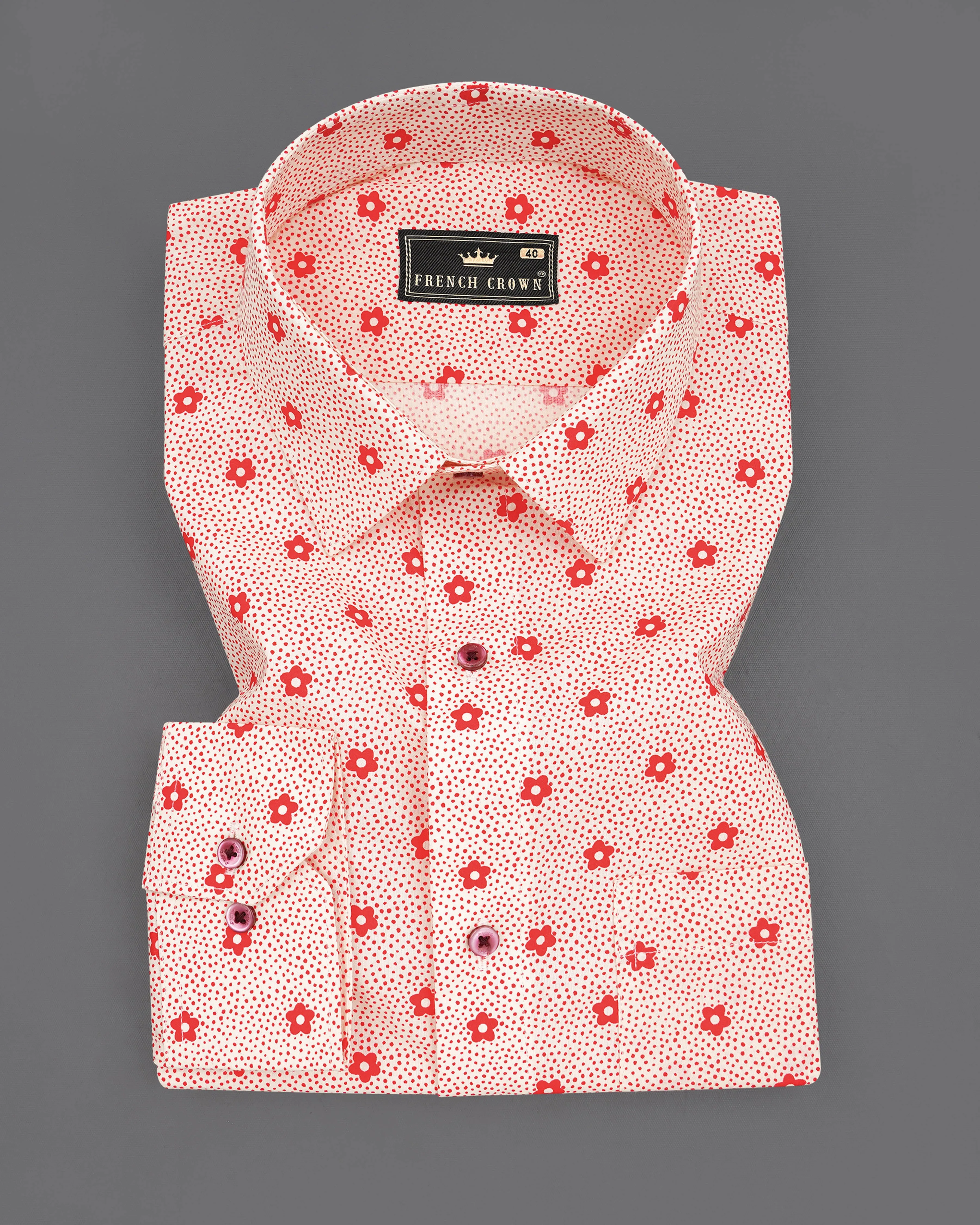 Albescent Peach with Jasper Red Ditsy Printed Printed Premium Cotton Shirt