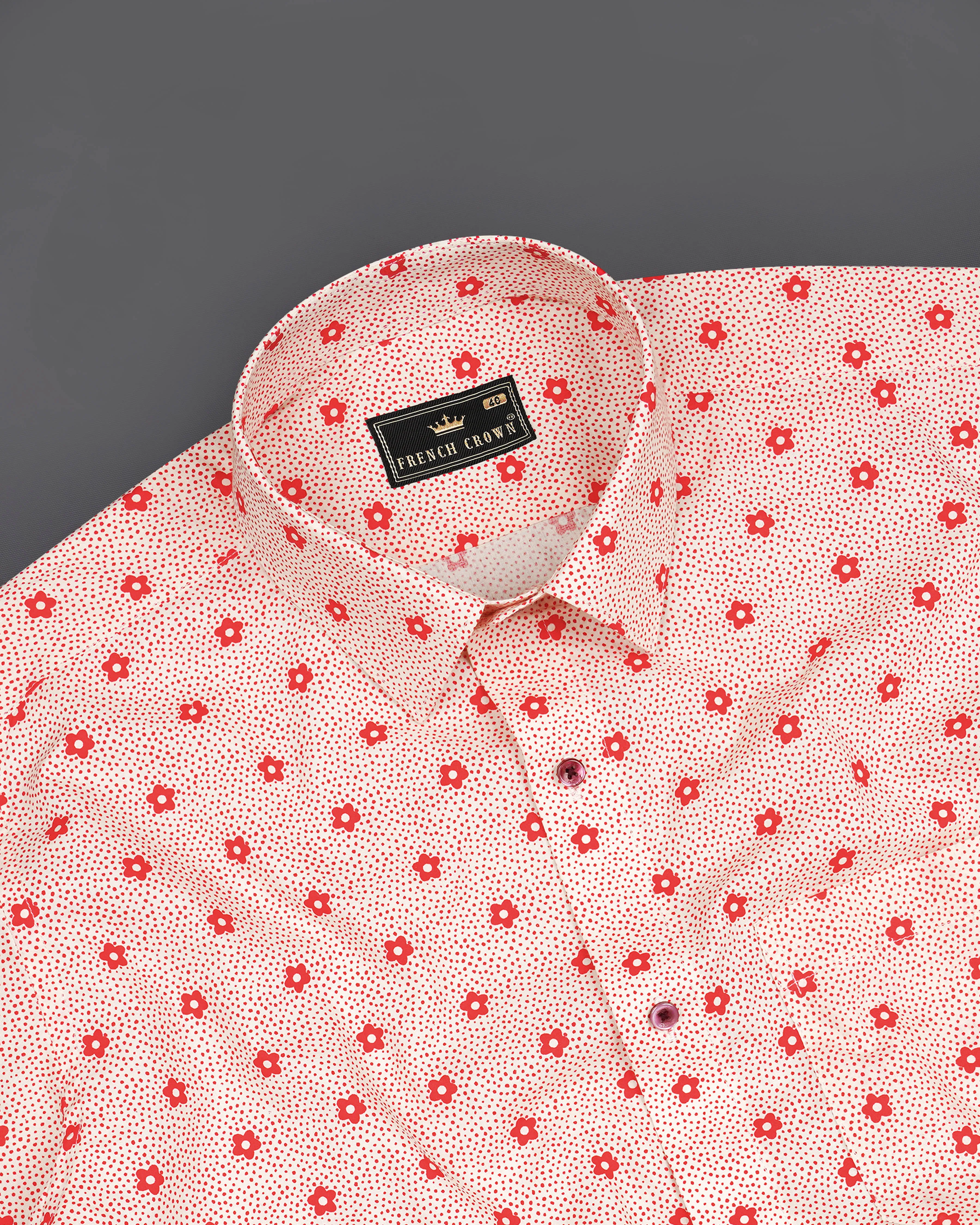 Albescent Peach with Jasper Red Ditsy Printed Printed Premium Cotton Shirt