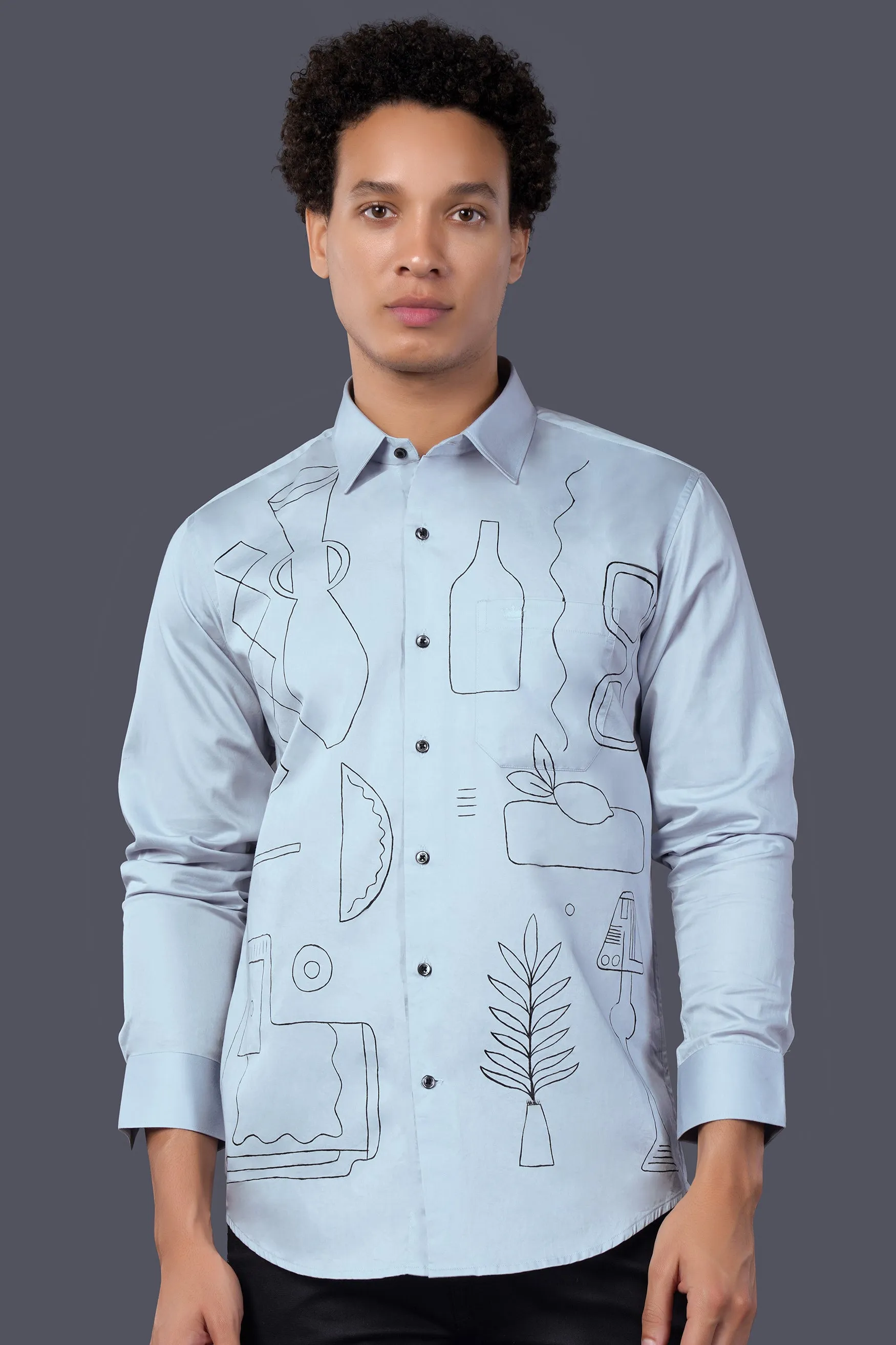 Aqua Blue Hand Painted Subtle Sheen Super Soft Premium Cotton Designer Shirt