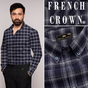 Baltic Navy Blue and White Twill Checkered Premium Cotton Shirt