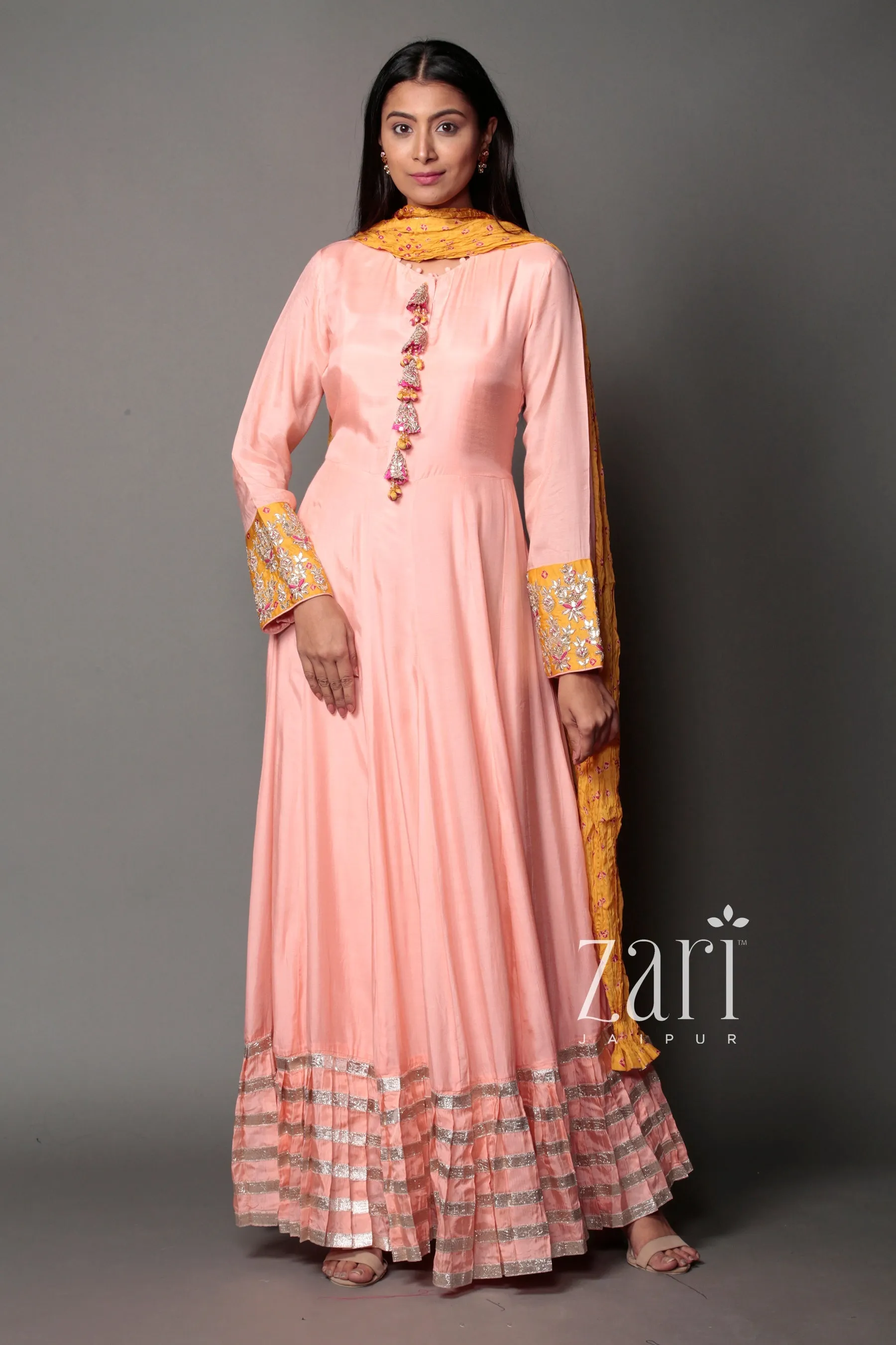 Bandhej cotton silk Suit with Gota Patti, Sequins, Thread, Zardozi work.