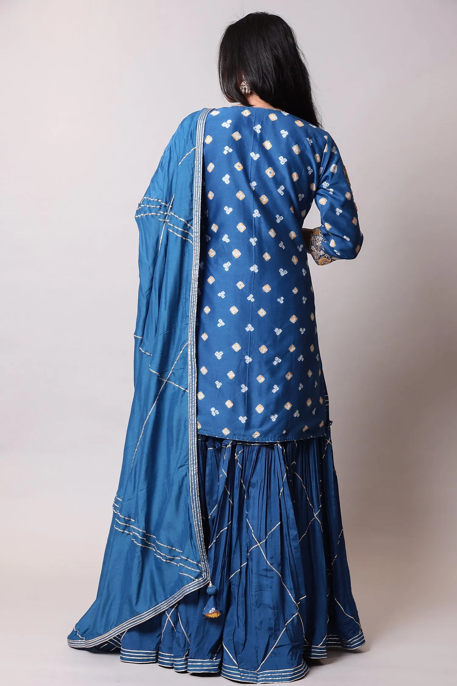 Bandhej Glace cotton Suit with Gota Patti, Thread work.