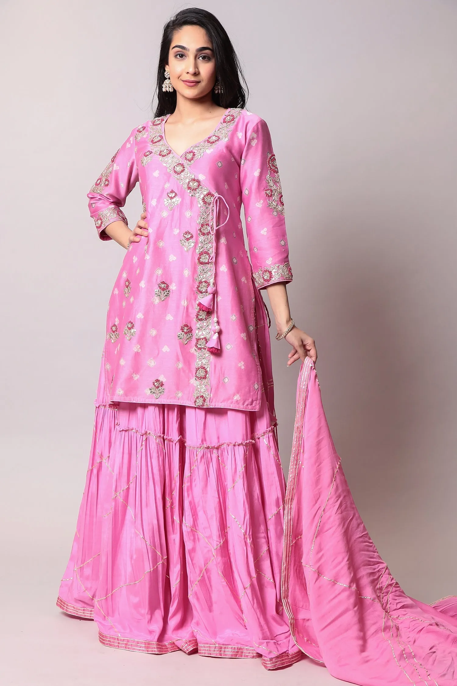 Bandhej Glace cotton Suit with Gota Patti, Thread work.