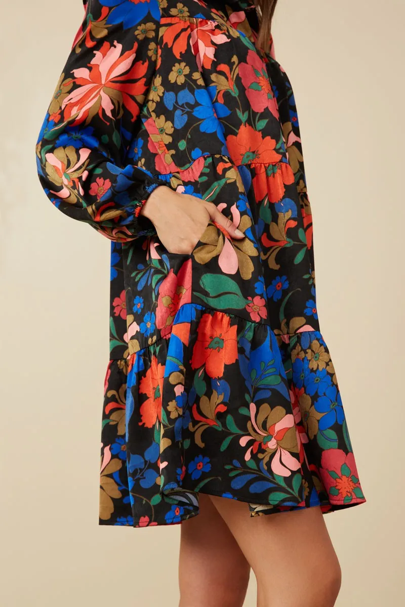 Black Multi-Color Floral Button Front Dress