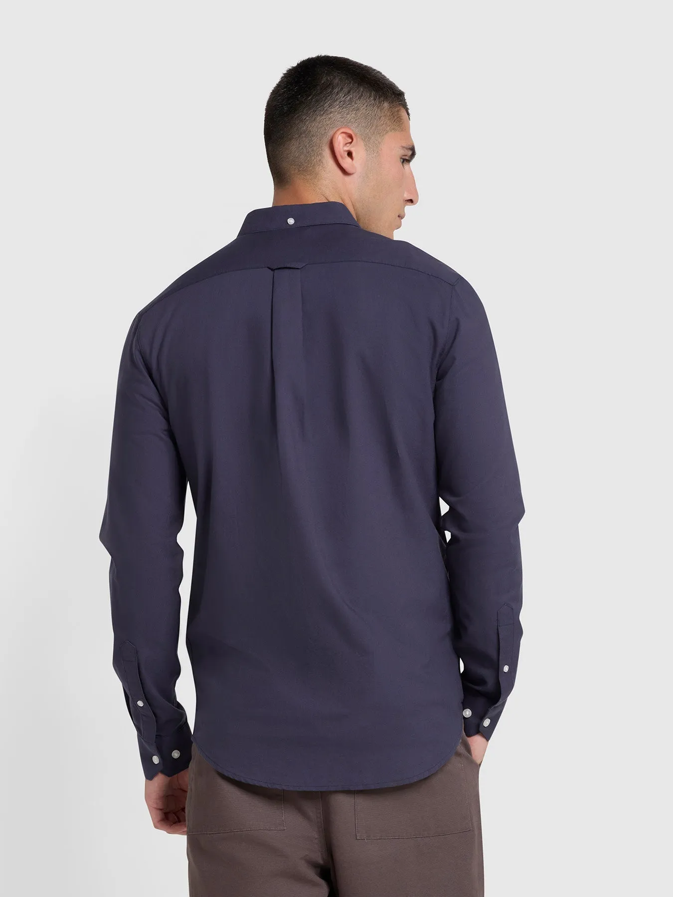 Brewer Slim Fit Organic Cotton Long Sleeve Shirt In Liquorice Blue