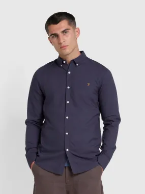 Brewer Slim Fit Organic Cotton Long Sleeve Shirt In Liquorice Blue