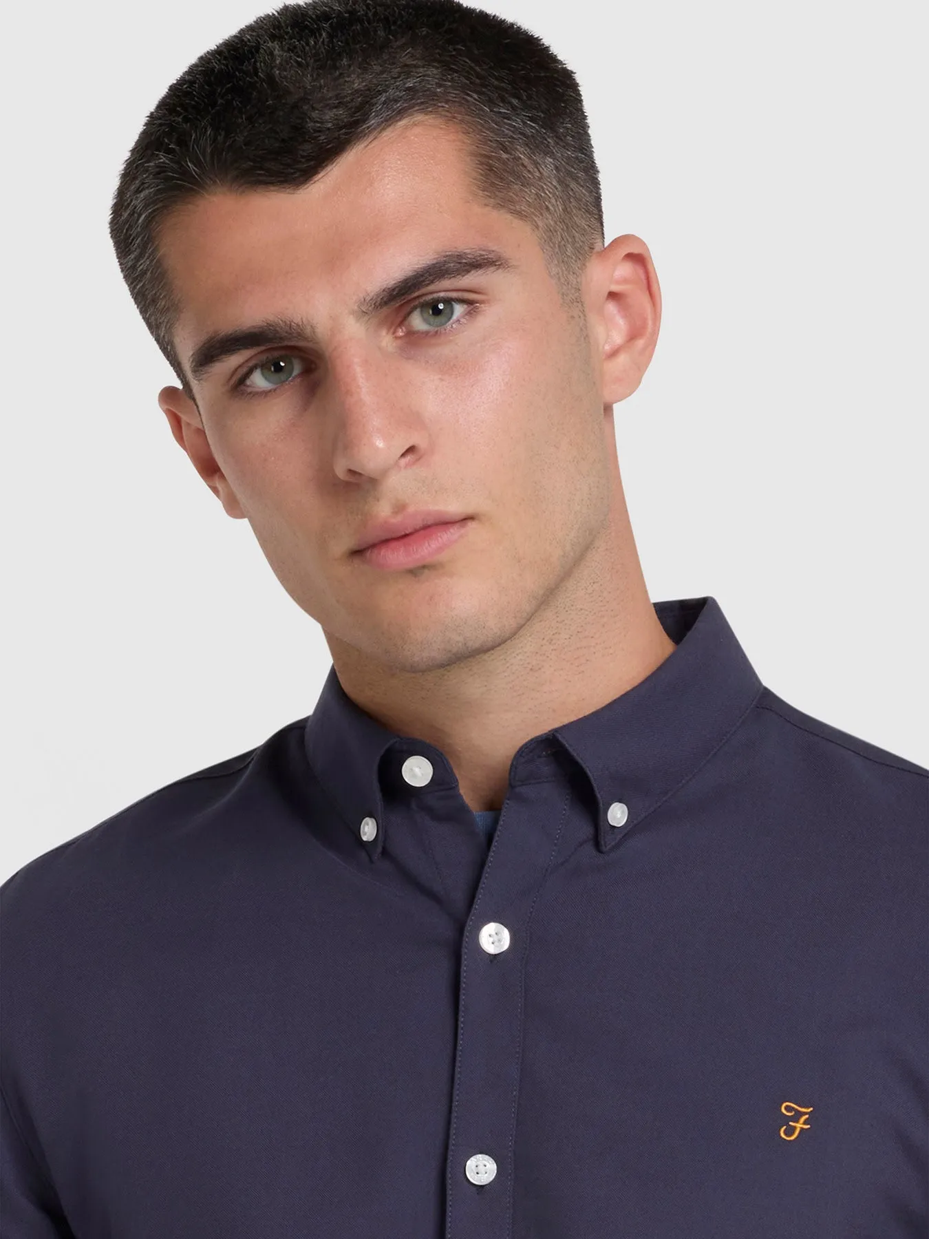 Brewer Slim Fit Organic Cotton Long Sleeve Shirt In Liquorice Blue