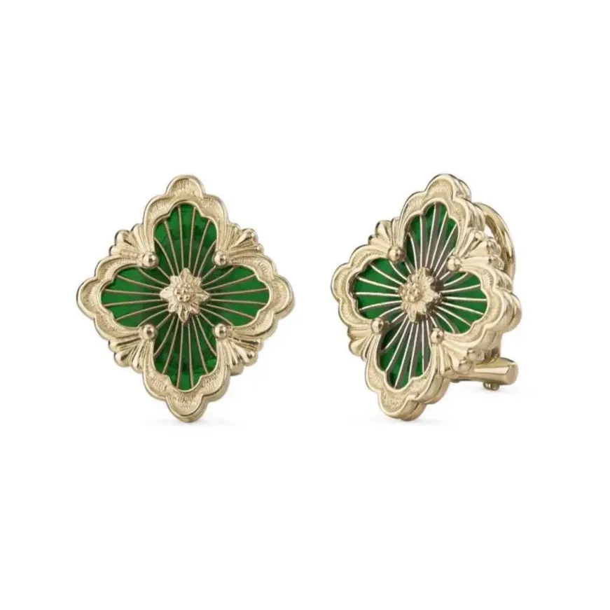 Buccellati - Opera Tulle - Button Earrings with Cathedral Green Enamel, 18k Yellow Gold