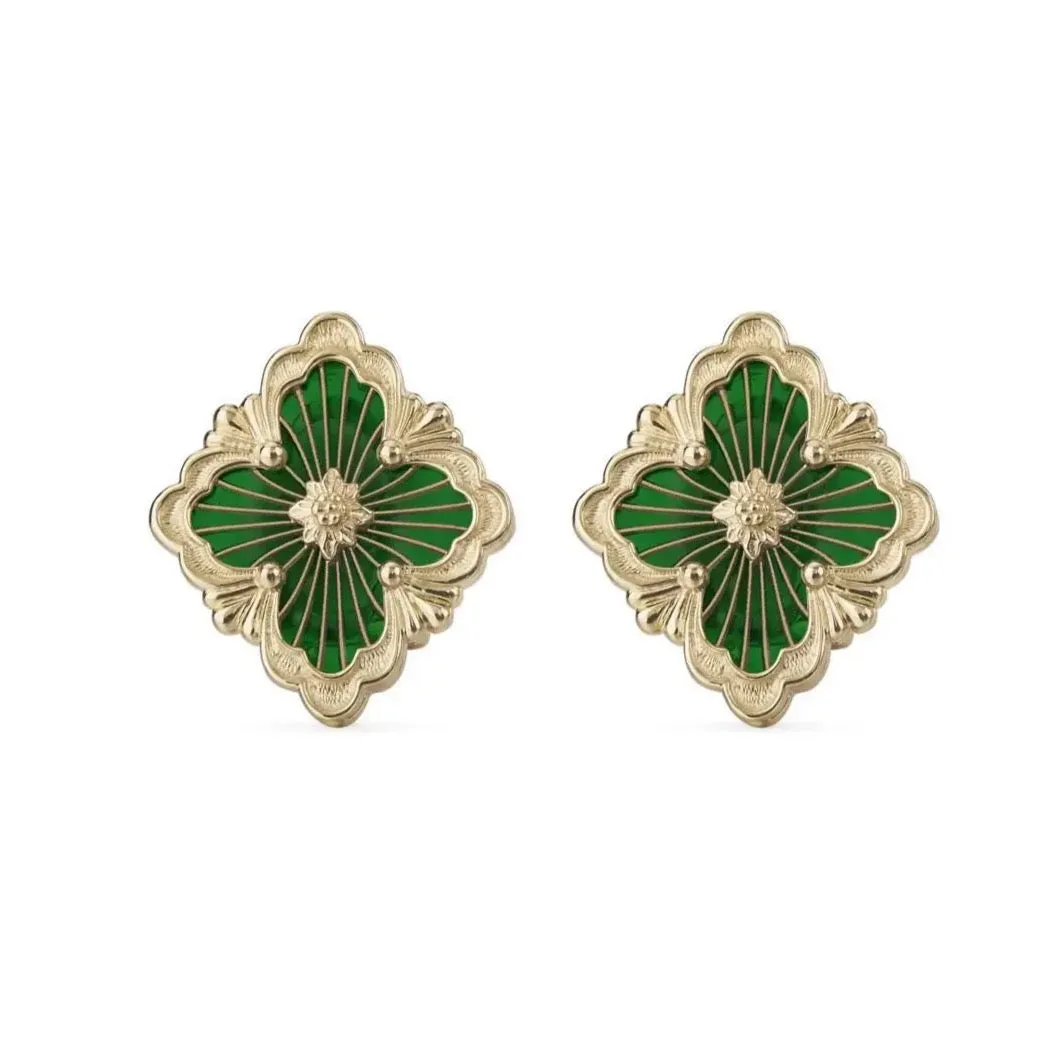 Buccellati - Opera Tulle - Button Earrings with Cathedral Green Enamel, 18k Yellow Gold