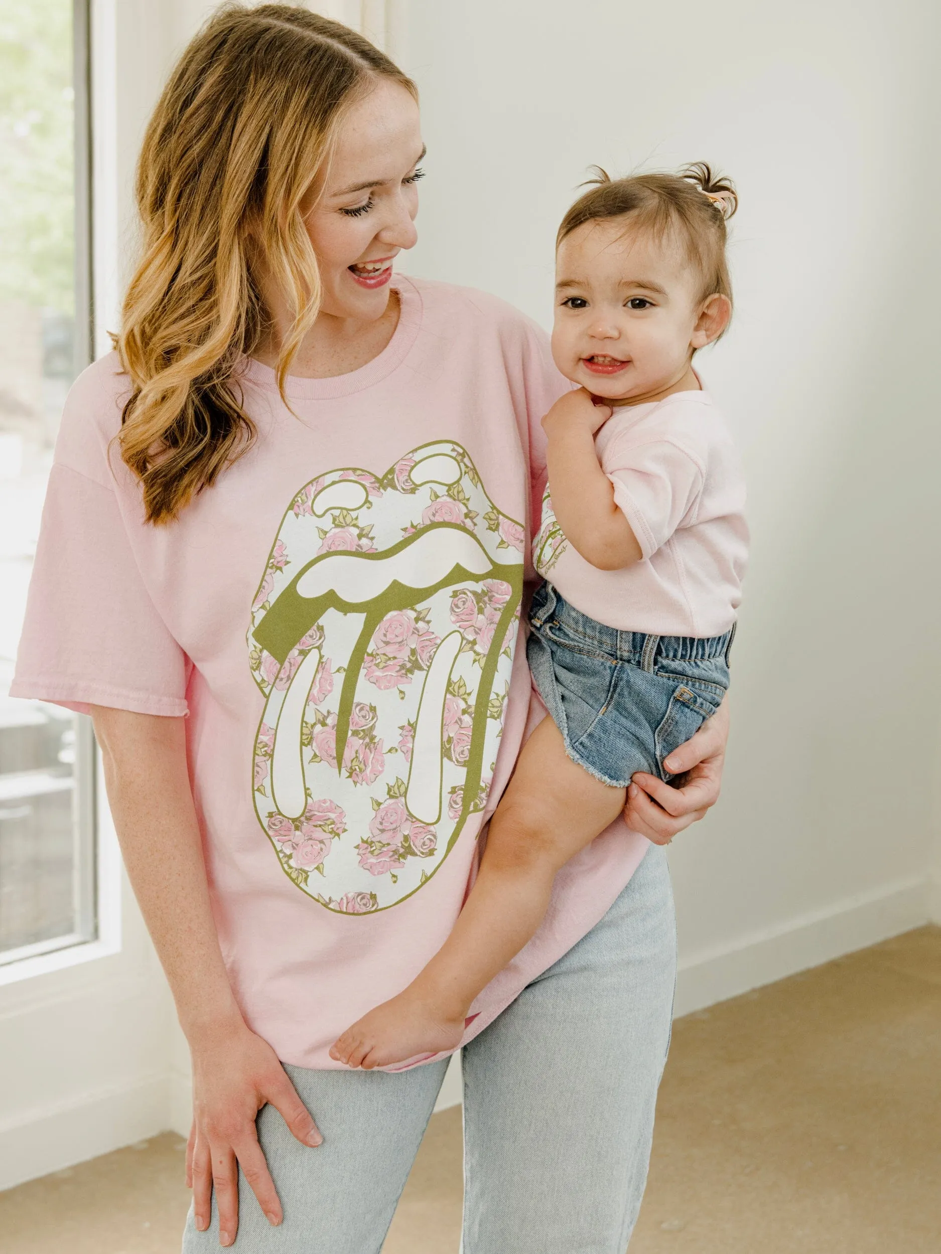 Children's Rolling Stones Floral Lick Pink Onesie