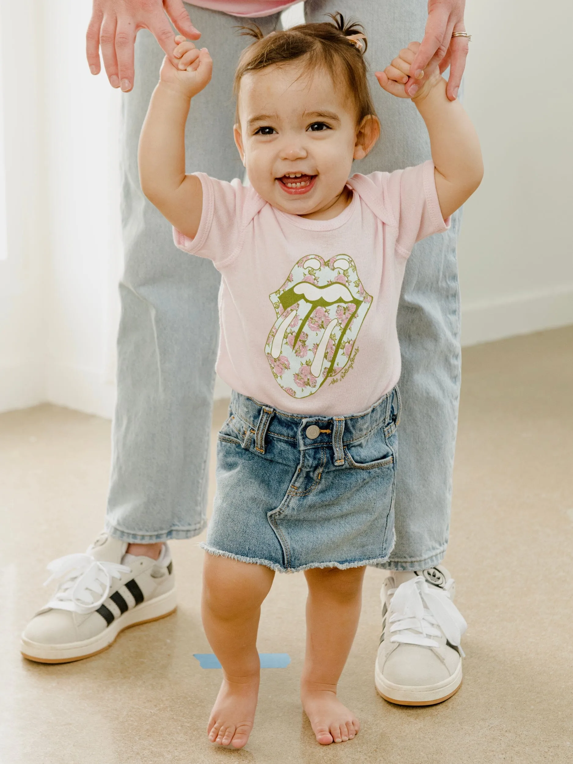 Children's Rolling Stones Floral Lick Pink Onesie