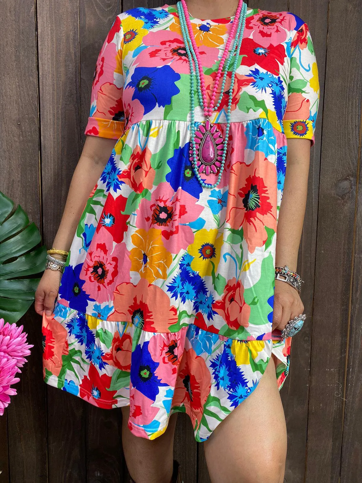 Colorful Floral Short sleeve Baby Doll dress