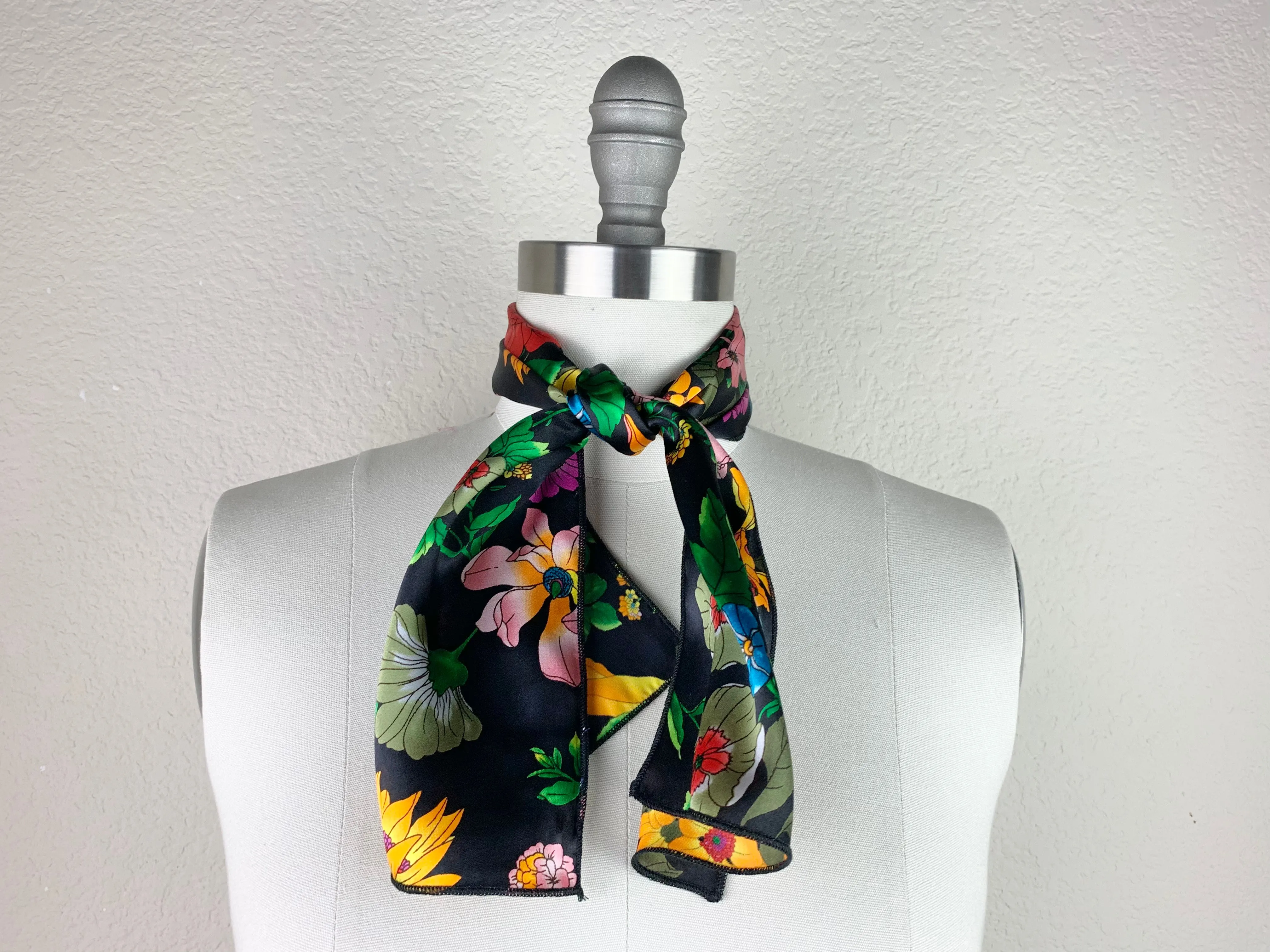 CR Bright Floral on Black Silk Scarf