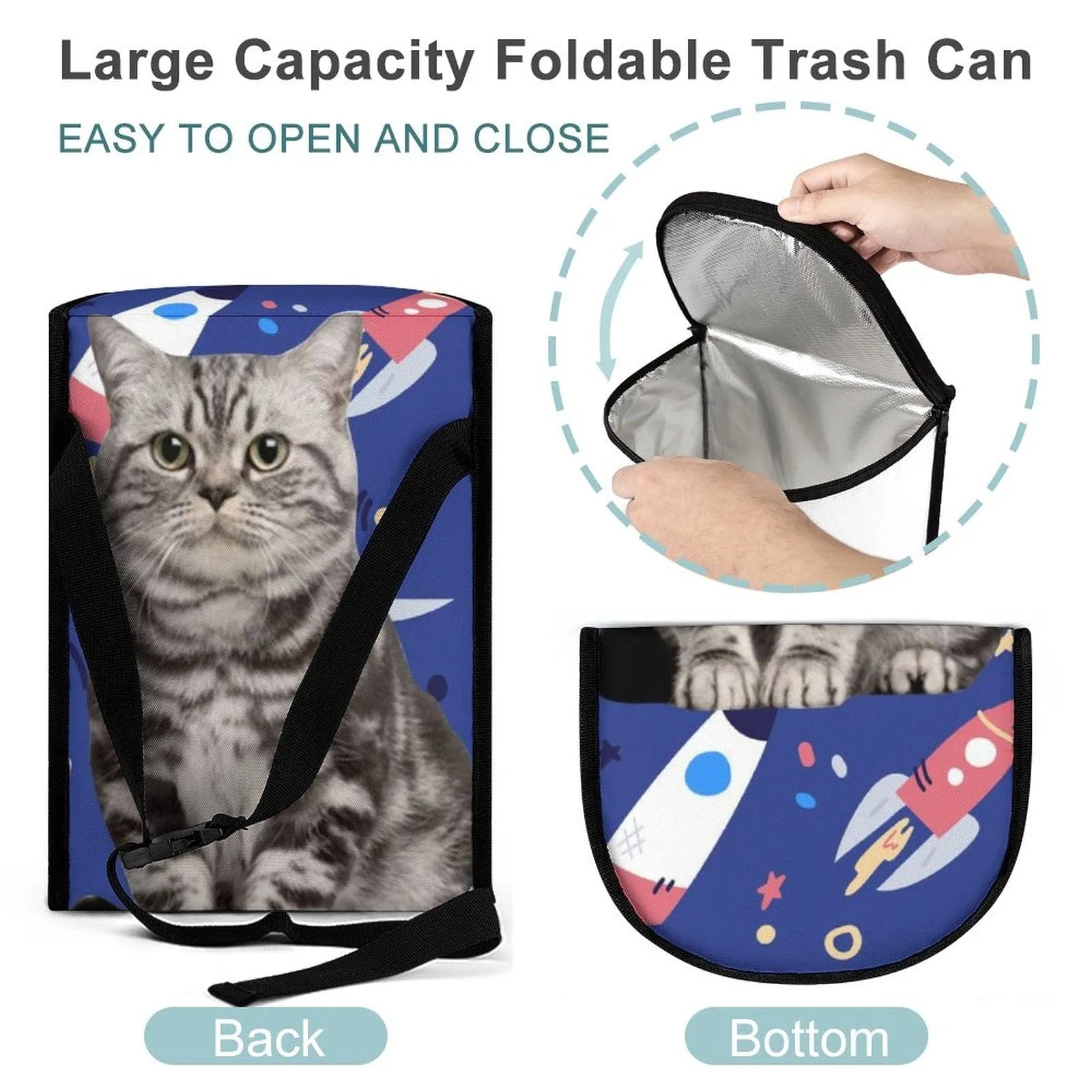 Custom Pet Cat Face Rocket Car Garbage Bag Personalized Car Storage Bag