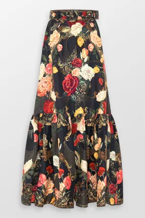 Deep Hem Frill Floral Maxi Skirt