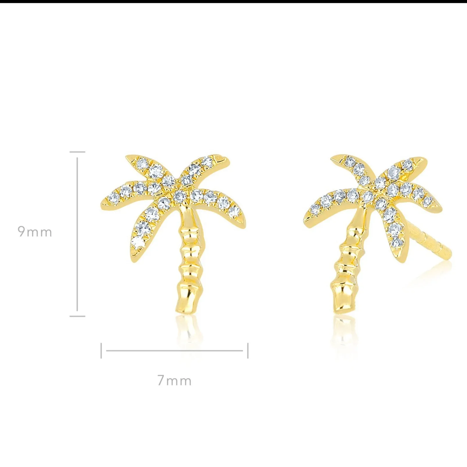 EF Collection - Single Stud Wild Palm Stud Earring with Diamonds, Yellow Gold