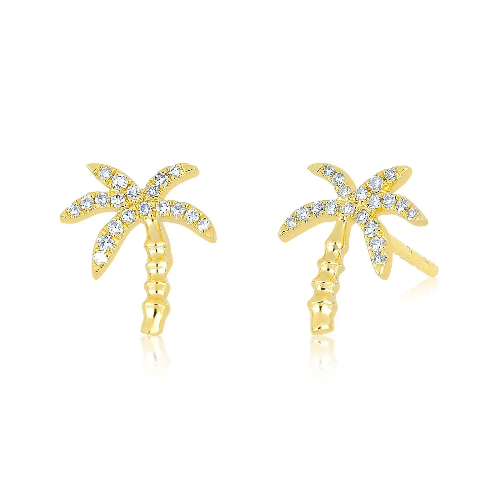 EF Collection - Single Stud Wild Palm Stud Earring with Diamonds, Yellow Gold