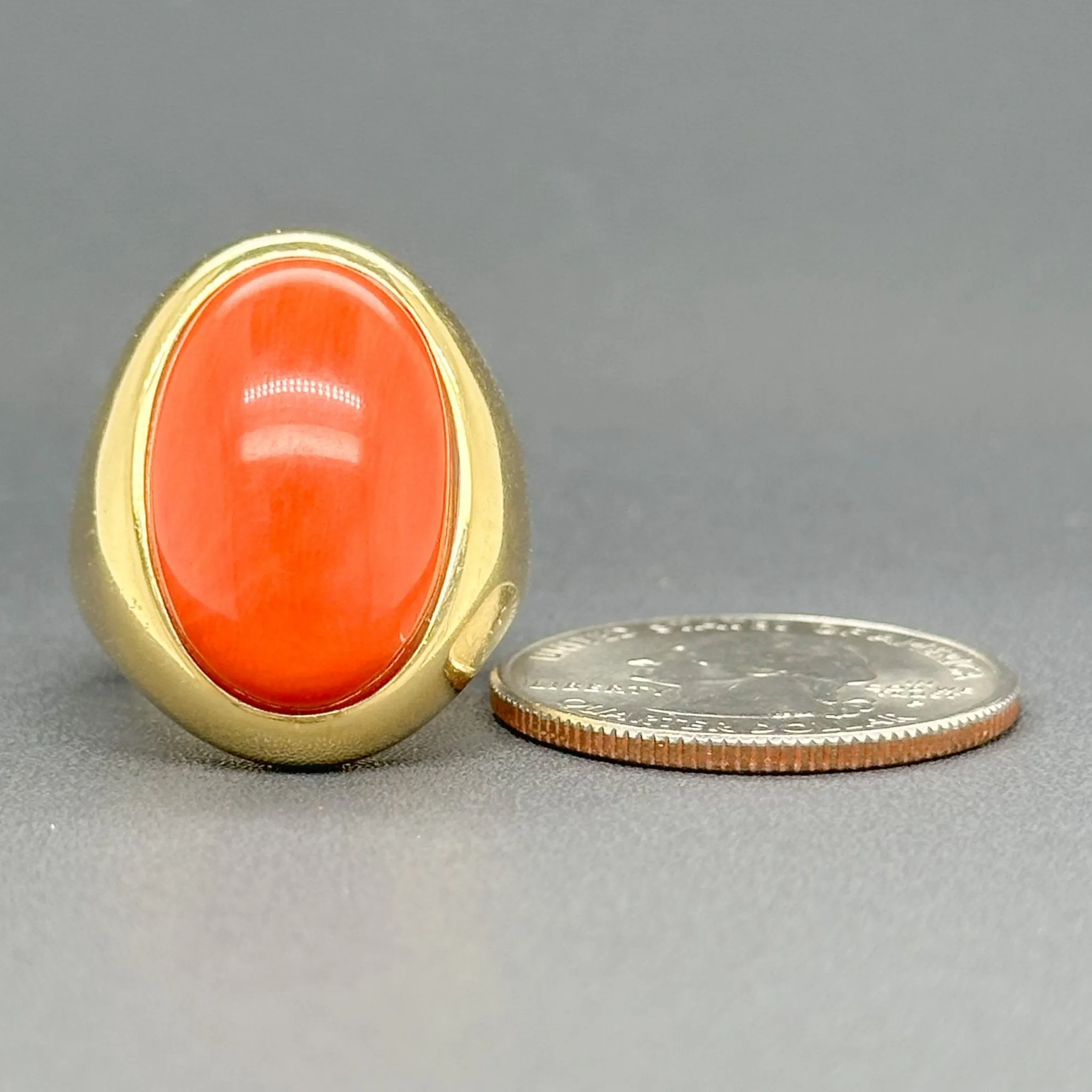 Estate Pulber 18K Y Gold 4.66ct Coral Ring