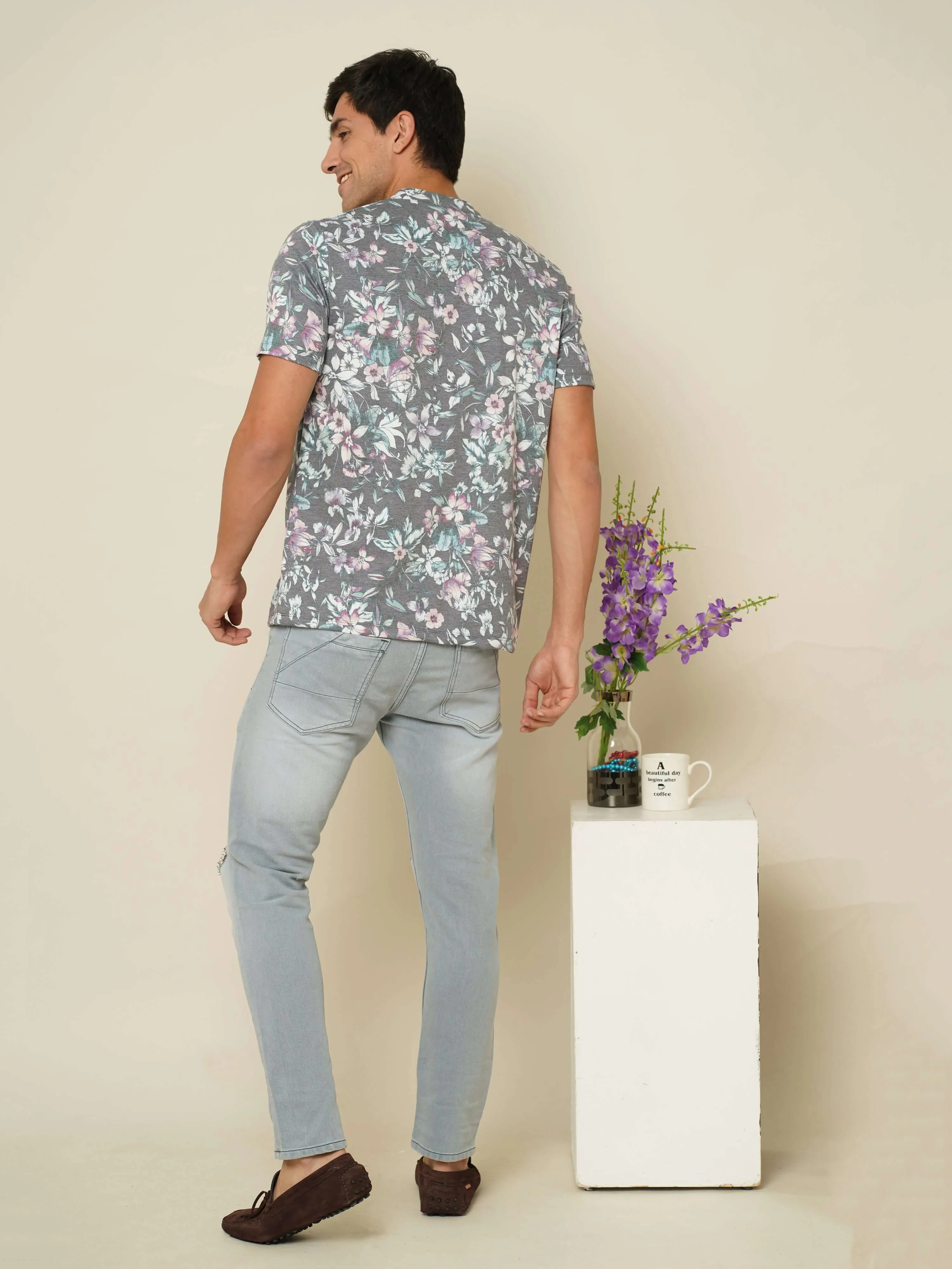 Floral Garden Henley Neck T Shirt