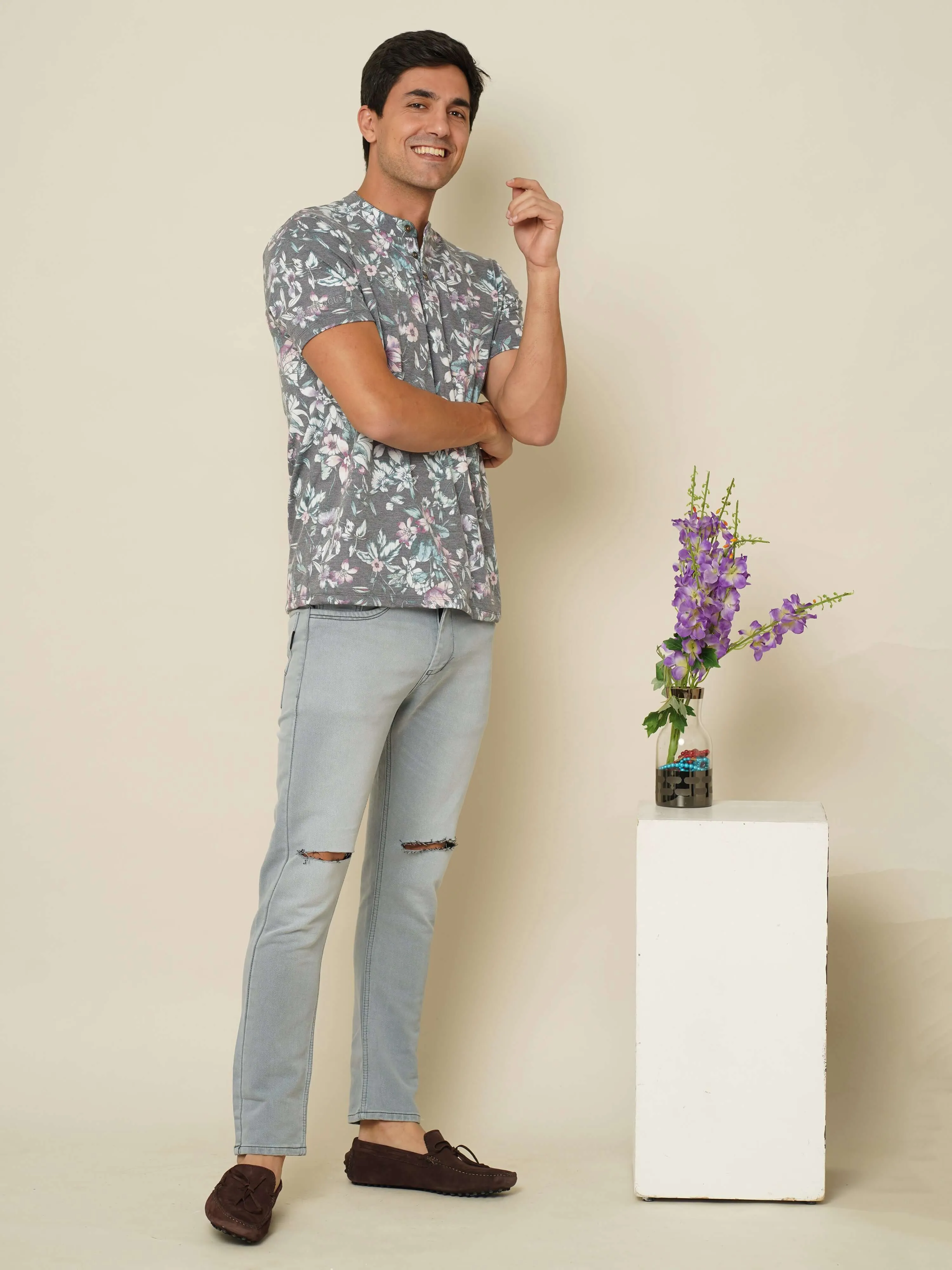 Floral Garden Henley Neck T Shirt