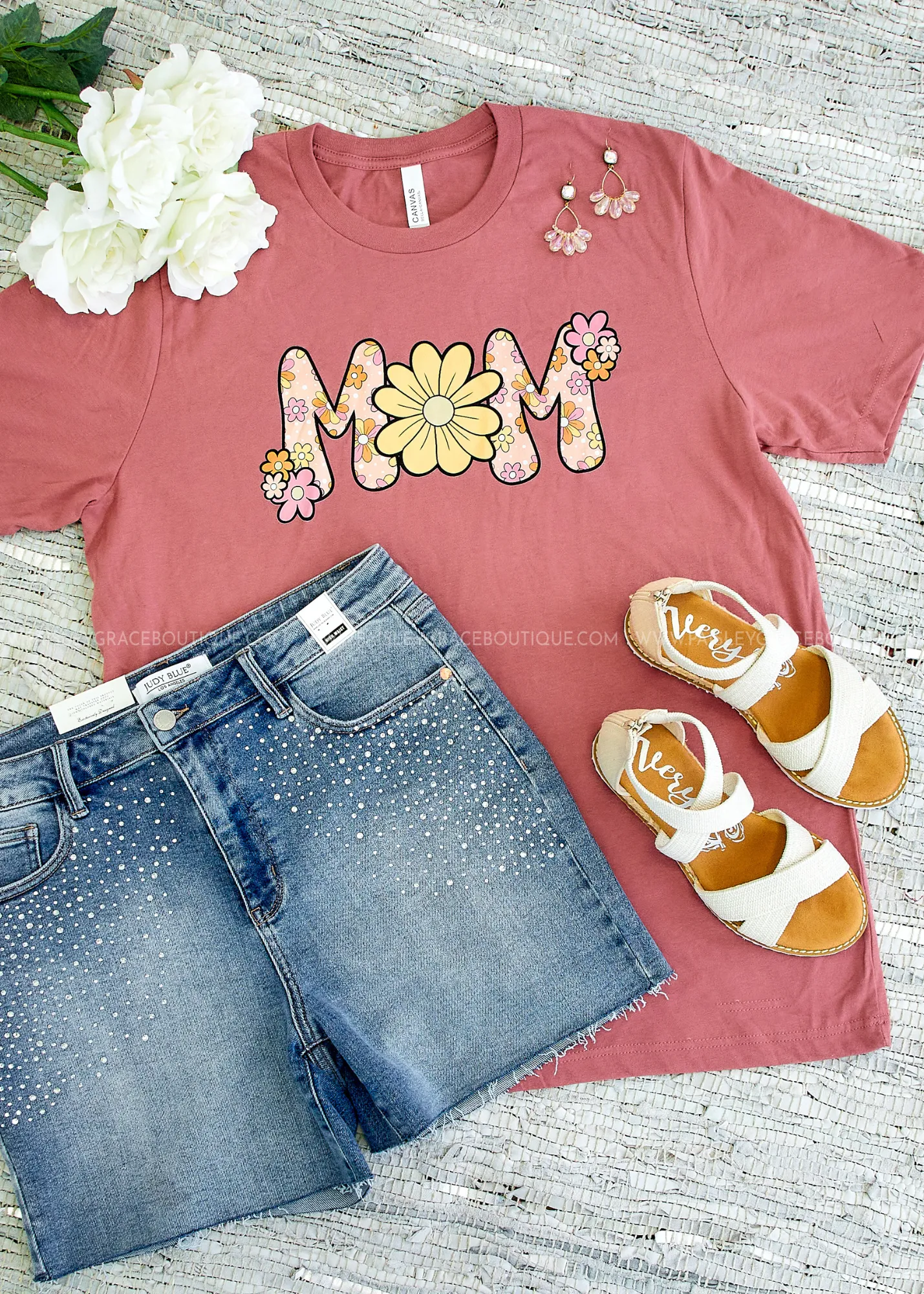 Floral MOM Graphic Tee - Crew or Vneck