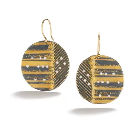 Gold and Diamond Disc Earrings