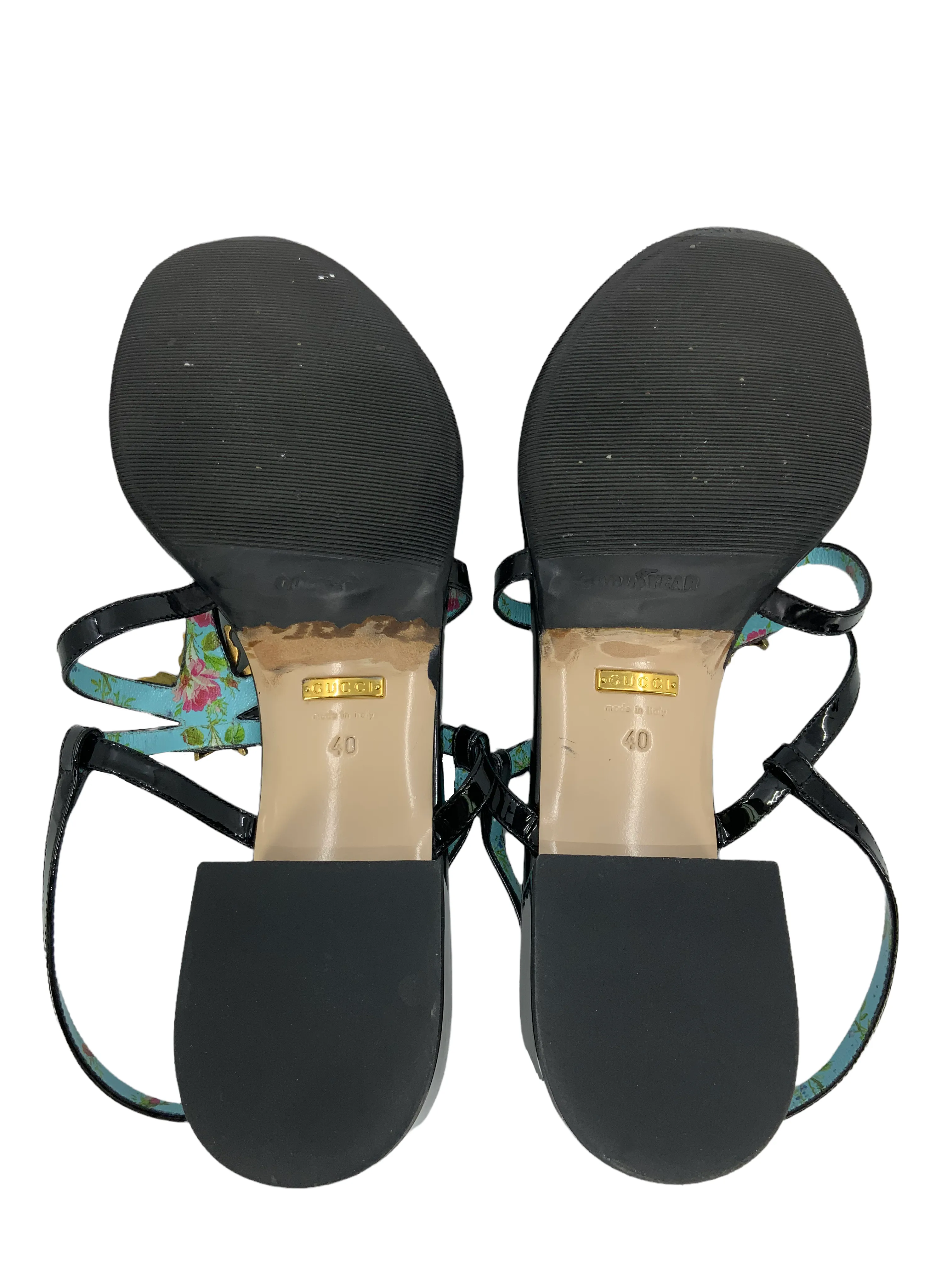 GUCCI Patent Calfskin Bee Thong Sandals Size 10