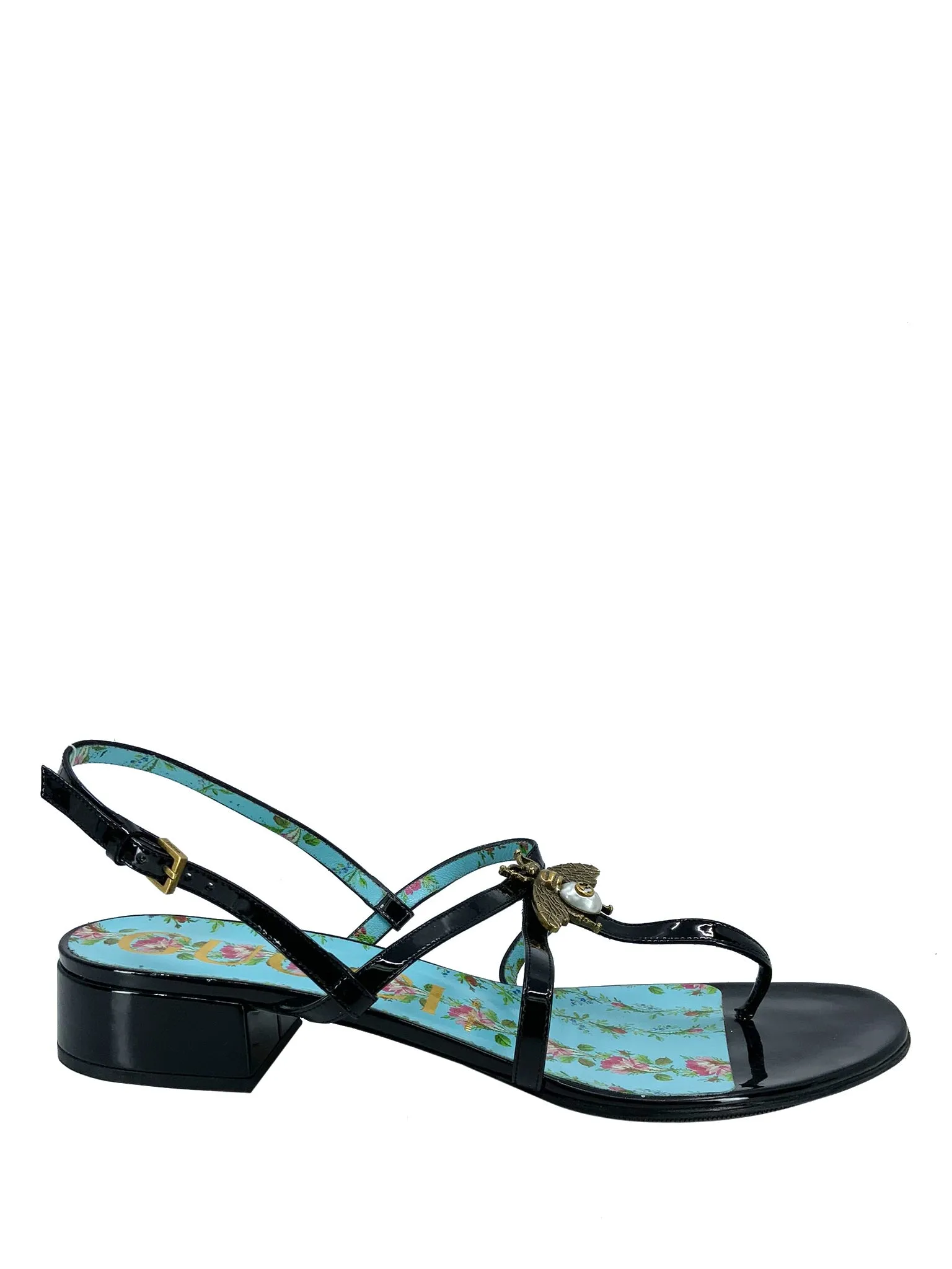 GUCCI Patent Calfskin Bee Thong Sandals Size 10