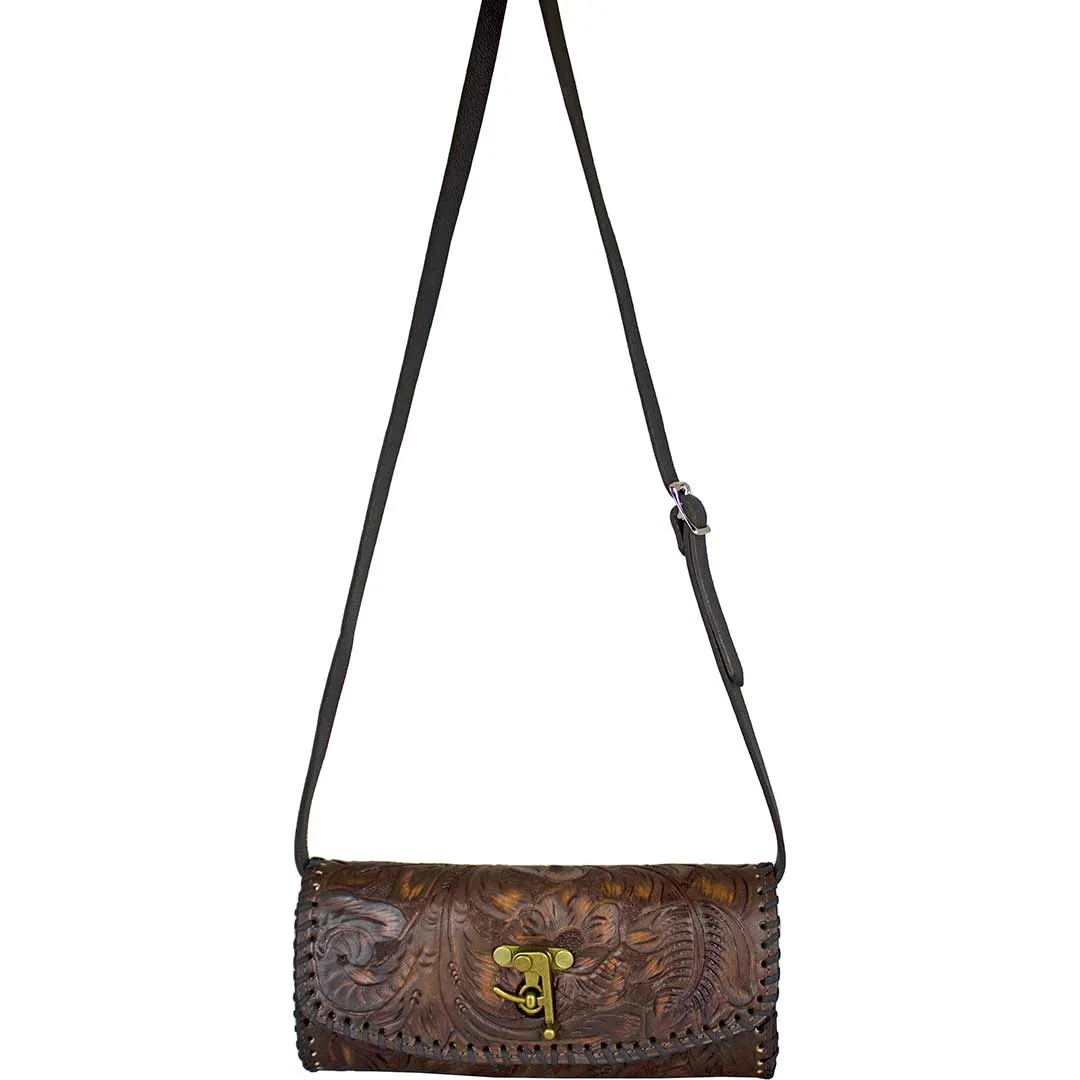 Juan Antonio Hand Tooled Latch Crossbody Clutch