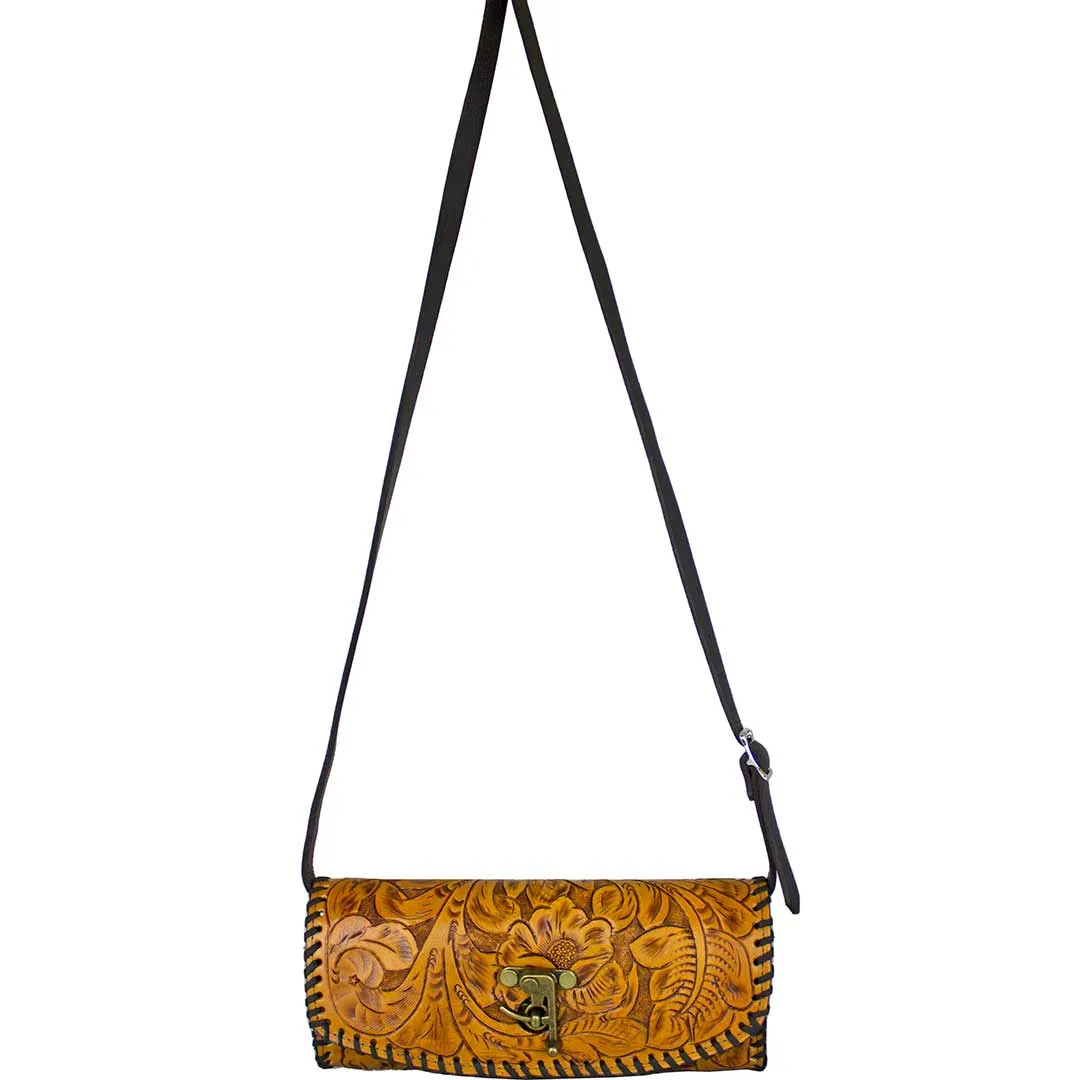 Juan Antonio Hand Tooled Latch Crossbody Clutch