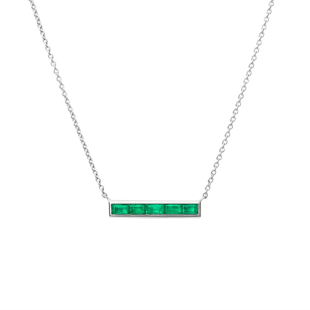 Lab Grown Baguette Emerald Bar Necklace