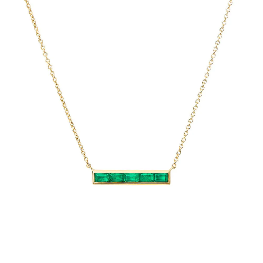 Lab Grown Baguette Emerald Bar Necklace