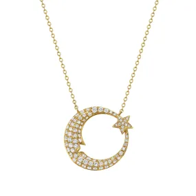 Lionheart -  Moon and Stars Charm Necklace with Diamonds, Yellow Gold