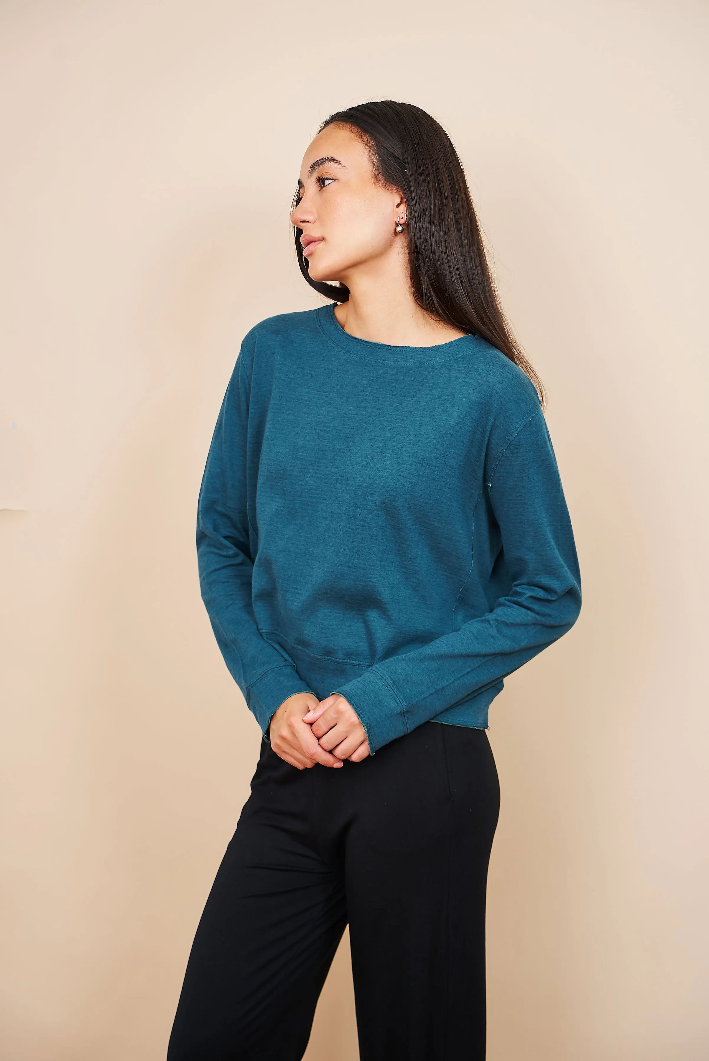 Majestic Cotton/Cashmere Double Face Crewneck in Haute Mer