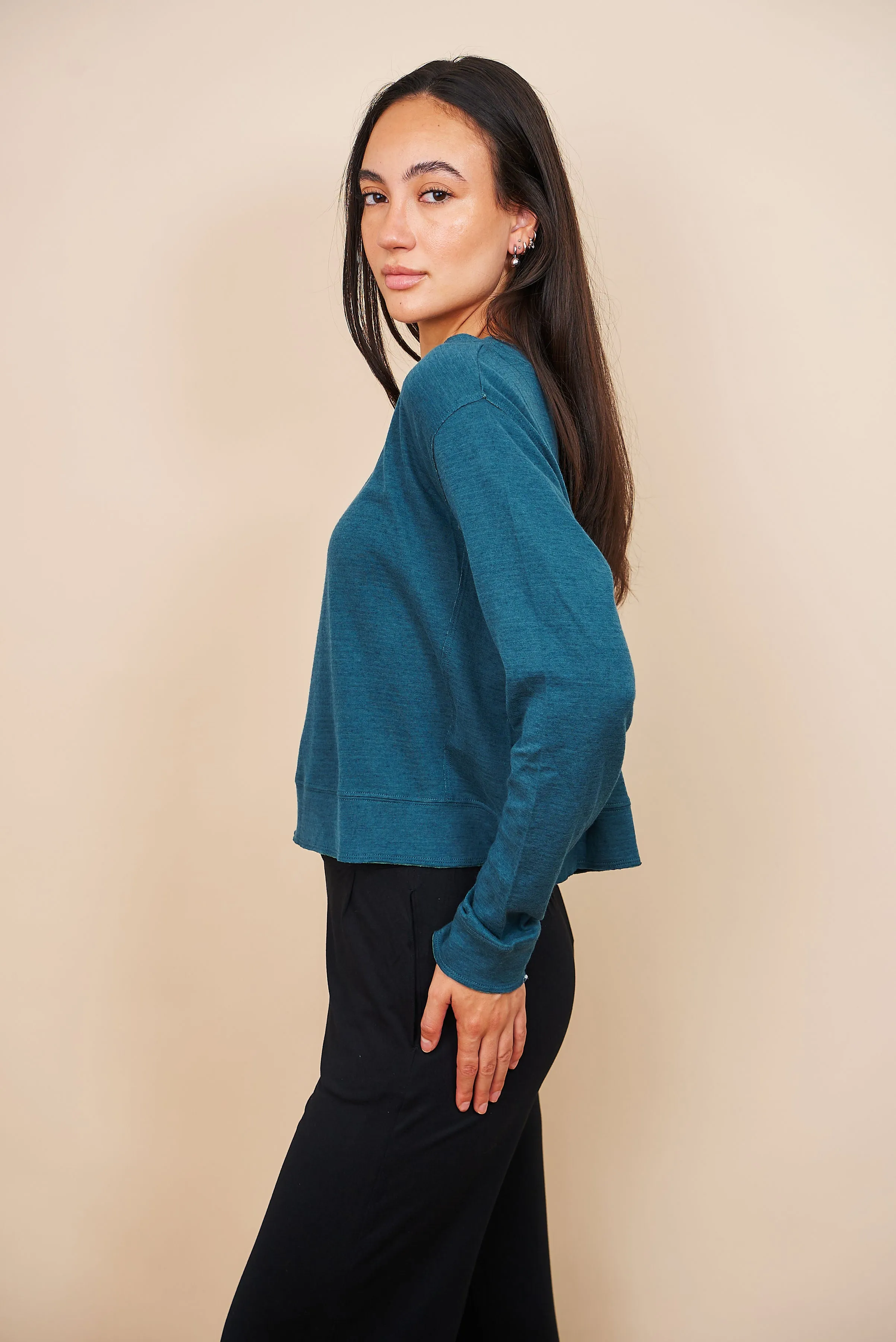 Majestic Cotton/Cashmere Double Face Crewneck in Haute Mer