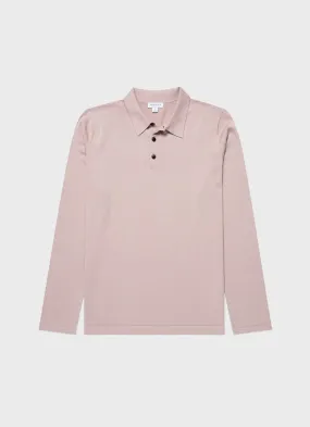 Men's Long Sleeve Sea Island Cotton Polo Shirt in Pale Pink