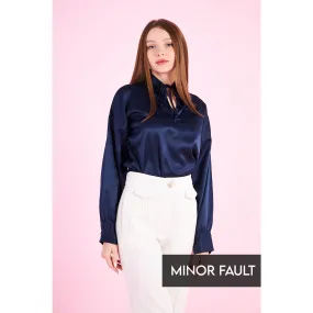 (Minor Fault) Navy Knotted Collar Satin Top