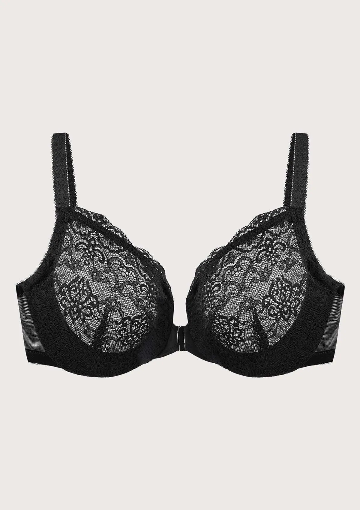 Nymphaea Front-Close Retro Floral Lace Unlined Bra