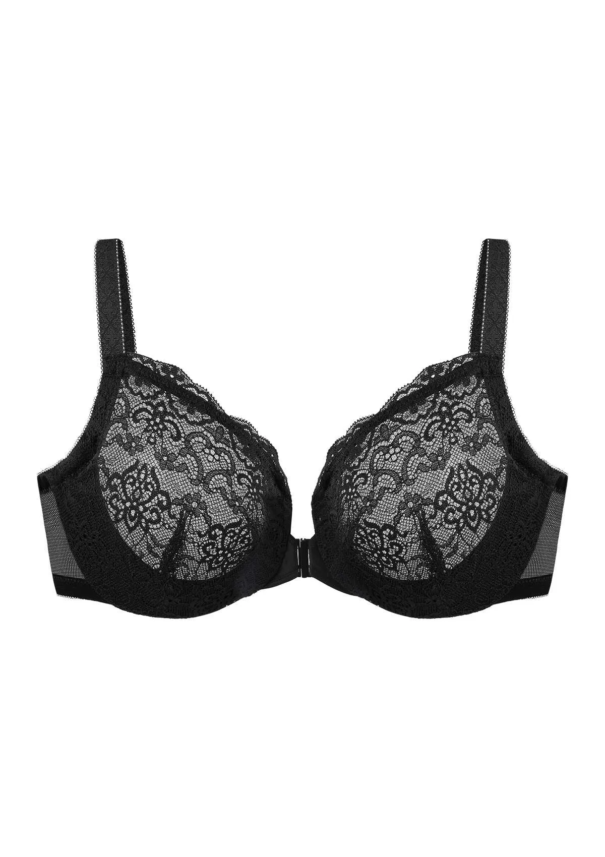 Nymphaea Front-Close Retro Floral Lace Unlined Bra